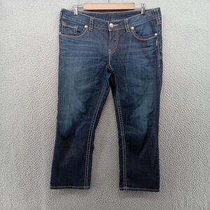 Silver Jeans Womens 32x22 Blue Contrast Stitch Aiko Cropped Mid Capri Denim